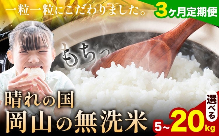 
            【3ヶ月定期便】晴れの国岡山の無洗米 選べる内容量 5kg 10kg 15kg 20kg 岡山県産 無洗米 無洗 米 矢掛町《申し込み翌月から発送》米 コメ 定期便
          