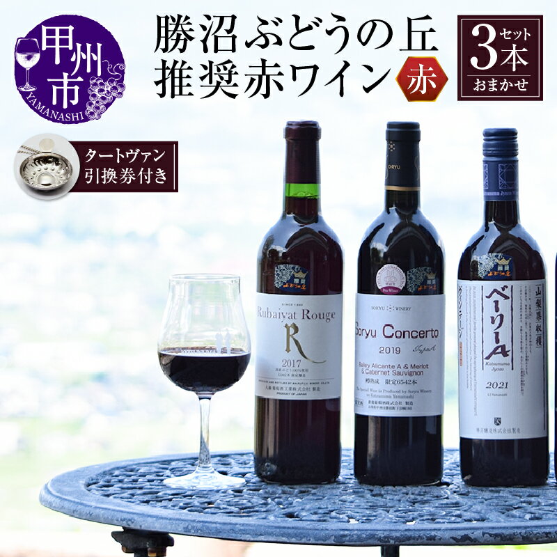 【ふるさと納税】 ワイン 赤ワイン 推奨ワイン タートヴァン 3本 セット お楽しみ チケット 券 お酒 ディナー 花見 誕生日 記念日 父の日 母の日 敬老の日 ブドウ 葡萄 ぶどう 晩酌 年末年始 イベント プレゼント 勝沼ぶどうの丘 山梨県 甲州市 （KBO）【D-616】