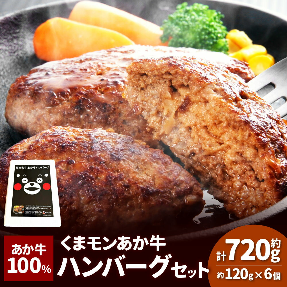 【ふるさと納税】くまモンあか牛ハンバーグセット 計720g（120g×6個） 和牛 牛肉 お肉 あか牛100％ 褐毛和種 惣菜 冷凍 熊本県産 国産 九州 熊本県 湯前町 送料無料