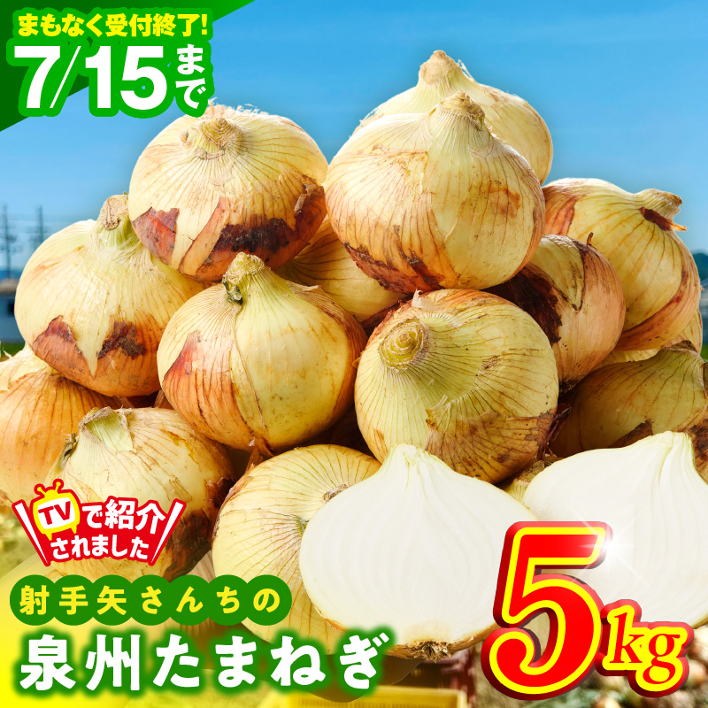【TVで紹介！】射手矢さんちの泉州たまねぎ 5kg【家計応援 玉ねぎ タマネギ 玉葱 野菜 やさい 射手矢農園 高評価 期間限定】