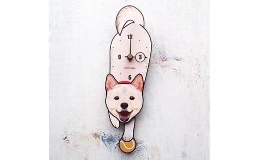 D-180W6 白柴犬(口開)-犬の振り子時計毛糸玉06.BLUE C-CD-180A