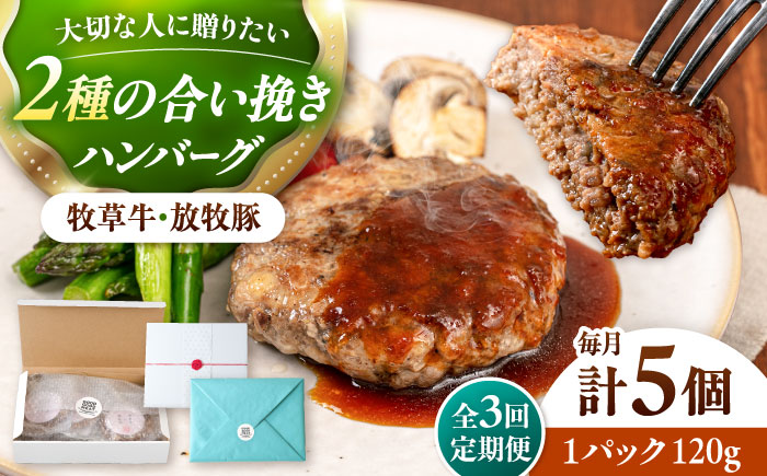 【全3回定期便】　【牧草牛×放牧豚】ハンバーグ 5個 《厚真町》【GOODGOOD株式会社】 ハンバーグ ギフト 牛肉 豚肉 小分け 冷凍配送 北海道 [AXBP027]