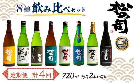 定期便 日本酒 松の司 8本 ( 2種類 × 4回 ) 720ml 「純米酒」 「AZOLLA50」 「楽」 「陶酔」 「純米吟醸」 「竜王山田錦」 「特別純米酒」 「黒」金賞 受賞酒造 (日本酒 地