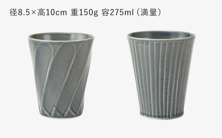 【波佐見焼】彫刻紋 藍墨 ピルスナー〈斜め彫・草林彫〉2点セット 【西海陶器】[OA519]