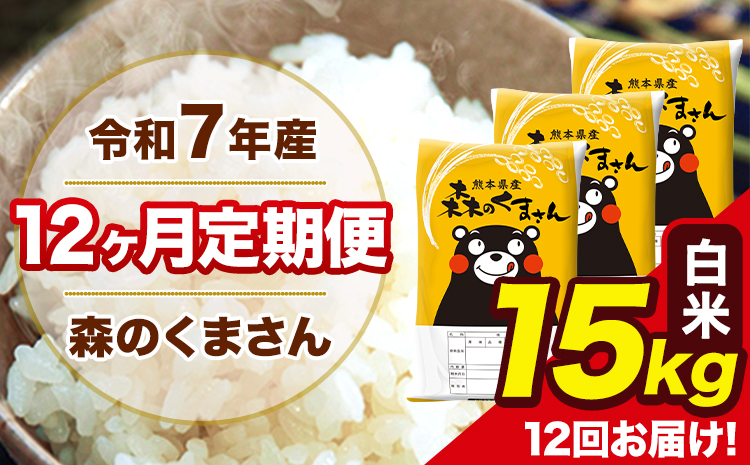 令和7年産 森のくまさん 白米 15kg 5kg×3袋 計12回お届け 《お申込み翌月から出荷》 お米 こめ 熊本県産 ご飯 備蓄---mk7tei_438000_15kg_mo12_ng_h---