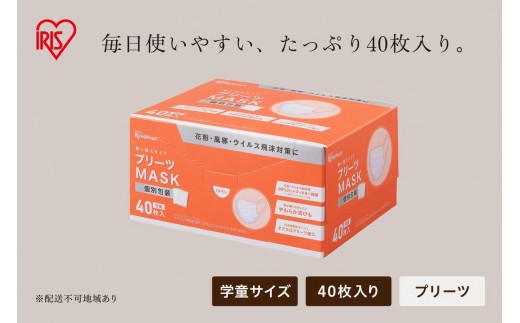 プリーツマスク 400枚（40枚入×10箱） 学童サイズ PK-NV40G×10
