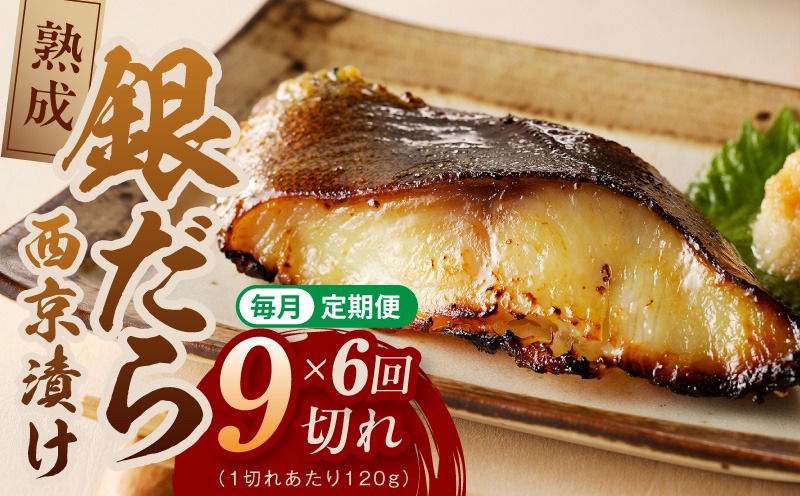 G5639 【定期便】銀鱈 西京漬け 120g×9切れ 全6回【厚切り 小分け 熟成 銀だら ぎんだら ギンダラ 海産物 魚 惣菜 西京焼き 味噌 お酒のあて 訳あり サイズ不揃い 切り落とし】