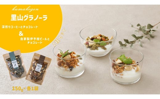 
            人気グラノーラ2種セット　深煎りコーヒーとチョコレートのグラノーラ＆自家製伊予柑ピールとチョコレートのグラノーラ（150g×各1袋 計2袋） ｜朝食 グルメ お取り寄せ ギフト 手作り 健康 オートミール 無添加 愛媛 久万高原
          