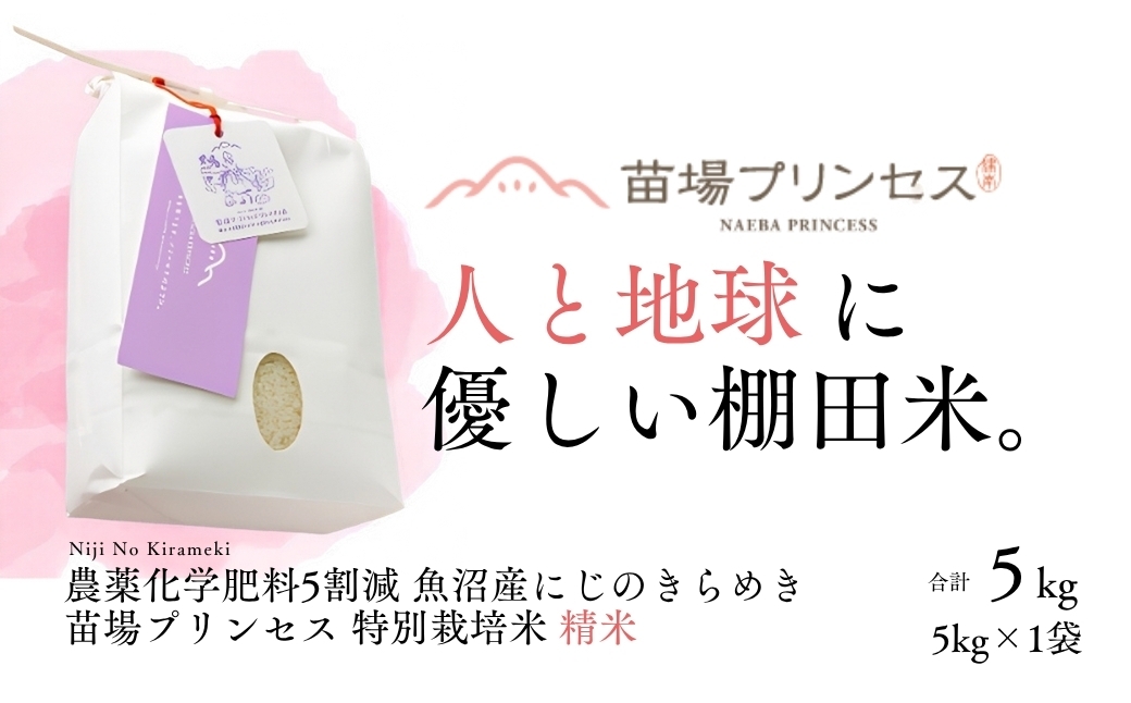 
                  【令和8年産先行予約】【農薬化学肥料5割減】魚沼産にじのきらめき苗場プリンセス特別栽培米 精米5kg | 苗場プリンセス米 おすすめ 人気ギフト 新潟県 津南町
                
