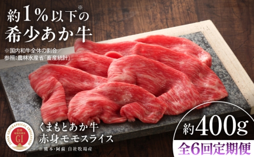 【全6回定期便】【GI認証】くまもとあか牛赤身モモスライス 約400g /  菊陽町 あかうし 熊本県 肉 にく しゃぶしゃぶ  国産牛スライス すき焼き 炒め物 国産  スライス 赤身 モモスライス  希少 ブランド 旨み くまもとあか牛 和牛 阿蘇 自然 自社牧場 直接 最高 上質 牛 牛肉 ぎゅうにく ぎゅう肉  【有限会社 三協畜産】[BHAS097]
