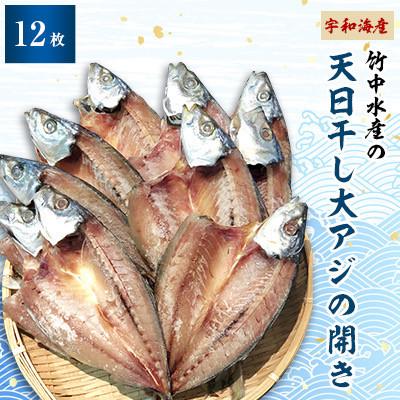 ふるさと納税 八幡浜市 竹中水産の天日干し大アジ(宇和海産)の開き12枚(大振りサイズがたまらない)!【D22-250】