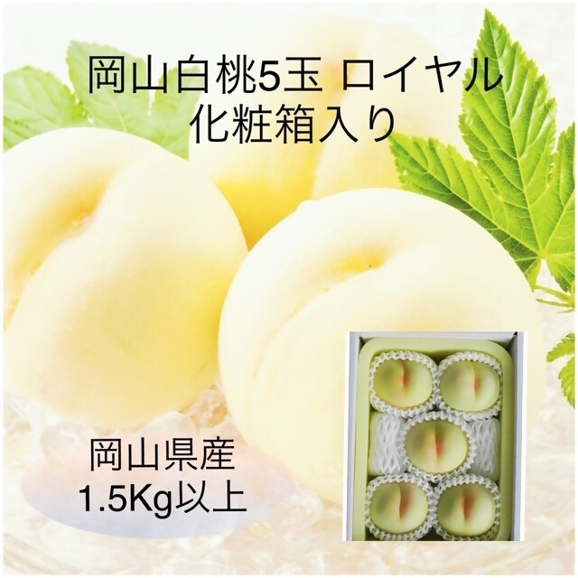 
            VT-1【令和8年発送・先行予約】岡山県産　白桃5玉（合計1.5kg以上）等級：ロイヤル　化粧箱入り
          