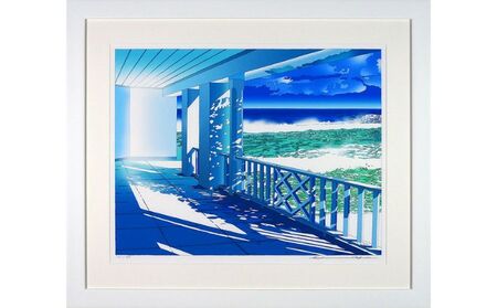 版画 鈴木英人 「あの白い夏」 シリアルナンバー入り フレーム付き 直筆サイン入り インテリア アート 絵画 絵 イラスト 風景 バハマ アイランド