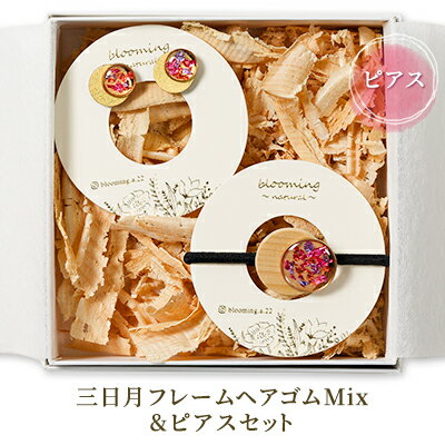 【ふるさと納税】三日月フレームヘアゴムMix＆ピアスセット アクセサリー 小物 ヘアアクセサリー おしゃれ 華やか ファッション小物 装飾品