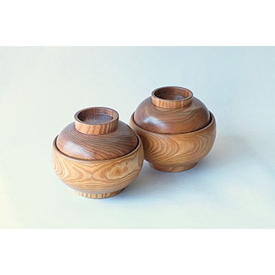 木で作った「どんぶり(ふた付)」2個セット_00500【1154988】