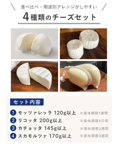 チーズ 皆川牧場 詰め合わせ 4種 セット 食べ比べ 人気 話題 冷蔵 モッツァレラチーズ リコッタ カチョッタ スカモルツァ ナチュラルチーズ 熟成 手作り 生乳 牧場直送 ご当地 ギフト 贈答 ミ