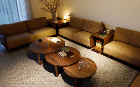 【受注生産】職人が一点一点丁寧に仕上げた美しい天然木の リビング テーブル 。並べても、それぞれ単体でもお使いいただけます。HIRASHIMA SPAGO Circle Table 3set