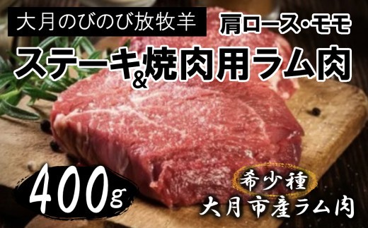 
                  大月のびのび放牧羊【ステーキ＆焼肉用ラム肉】400g(肩ロース200g モモ200g)
                