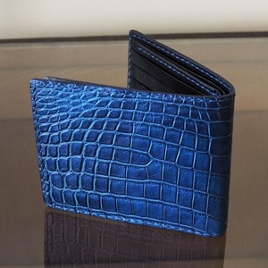 藍染めクロコダイル二つ折り財布 クロコダイル 財布 ワニ革
