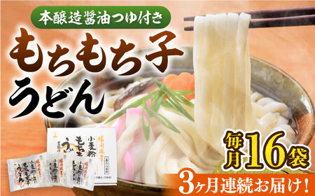 【全3回定期便】もちもち子 うどん 16食[VAI067]うどん 麺