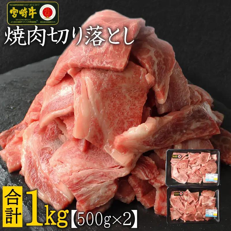 宮崎牛 焼肉 切り落とし 合計1kg（500g×2P）ウデ 牛肉 切り落し 切落し BBQ 国産 普段使い 九州産【C269-30】
