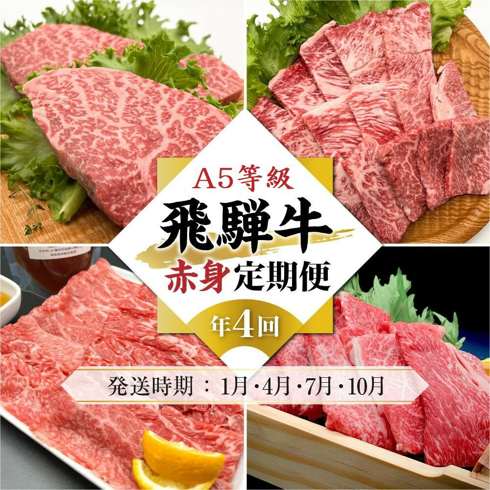 【ふるさと納税】A5等級飛騨牛 定期便 4回（しゃぶしゃぶ／すき焼き／焼肉／ステーキ）【1月・4月・7月・10月発送】| 冷蔵配送 定期便 飛騨牛 赤身 年4回お届け おいしい 人気 飛騨高山 岩ト屋 HF111