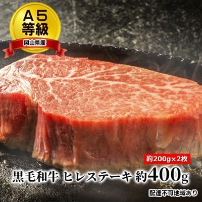 A5等級黒毛和牛ヒレステーキ約400g(約200g×2枚)岡山県産[No.5735-1656]