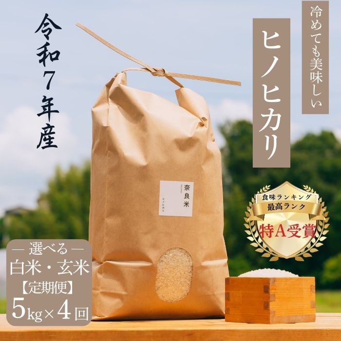 【ふるさと納税】 定期便 ヒノヒカリ 白米 玄米 5kg×4回コース 令和7年産 冷めても美味しい 米 お米 ごはん ご飯 米 健康 ブランド米 ひのひかり 5kg 2025年度産 奈良県 奈良市