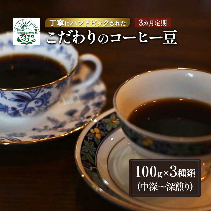 【ふるさと納税】【3ヵ月定期便】丁寧にハンドピックされたこだわりのコーヒー豆100g×3種類(中深～深煎り)【豆】 珈琲 コーヒー豆 珈琲豆 豆 焙煎 自家焙煎 セット