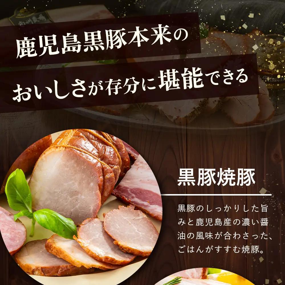 鹿児島県産 黒豚バラエティセットA 約600g (黒豚焼豚200g×1・黒豚ベーコン150g×1・黒豚ボロニア250g×1) NS-510 ｜ 肉 お肉 豚肉 豚 にく ぶた かごしま黒豚 ベーコン 