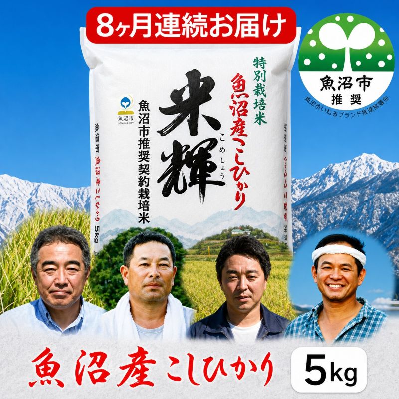 新潟県認証【特別栽培米】魚沼産こしひかり 5kg 8ヶ月連続お届け お米 コシヒカリ