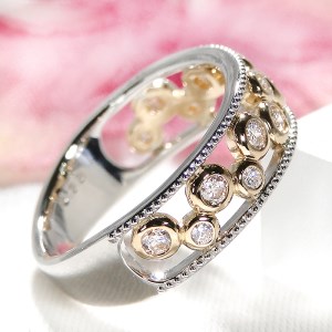 65-9-3 指輪 Pt900 K18YG コンビ リング ダイヤモンド 計0.33ct プラチナ イエローゴールド バブル 透かし ミル打ち【f202-ptyg】