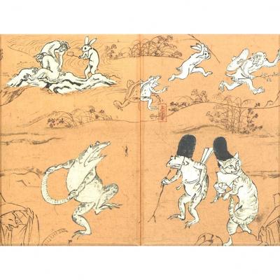 ふるさと納税 京都市 【芸艸堂】和綴じ製本の御朱印帳(鳥獣戯画・猫)&amp;てぬぐい(青地に白千鳥)