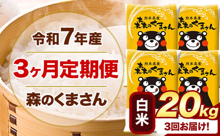 【3ヶ月定期便】令和7年産 白米 森のくまさん 20kg(5kg×4袋) 《お申し込みの翌月から出荷》 熊本県産 白米 精米 米 こめ コメ お米 kome