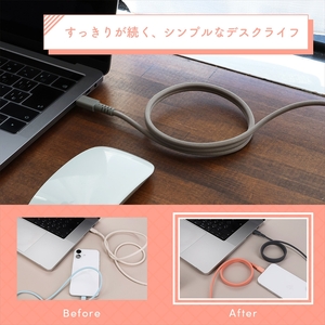 MOTTERU(モッテル) マグネットケーブル PD240W対応 USB-C to USB-C 磁力でまとまる 急速充電 データ転送 1m 2年保証 (MOT-MGCC100)　ラテグレージュ【 ケー
