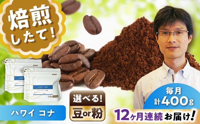 
            【全12回定期便】【選べる豆 or 粉】ハワイ・コナ コーヒー 200g×2個 / 珈琲 コーヒー / 瀬戸市 / Ｃｏｆｆｅｅ　ＳＡＫＵＲＡ [BBAB069]
          