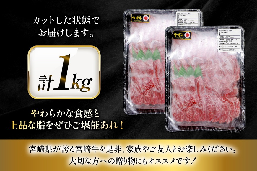 牛肉 宮崎牛 カルビ 焼肉用 500g 2p 計 1kg [ローカルブランディング 宮崎県 日向市 452061414] 冷凍 小分け 黒毛和牛 黒毛 A4 A5 焼肉 焼き肉 BBQ バーベキュー 