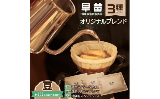 【早苗】焙煎珈琲豆（オリジナルブレンド3種セット　各100g）豆 スペシャルティコーヒー 珈琲 セット 3種 詰め合わせ 飲みやすい ジッパー チャック付き 100g 豆 東京 新宿 0020-002-S05-1