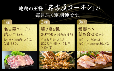 【定期便】《期間限定》名古屋コーチン 3回定期便 正肉 焼き鳥 ハム