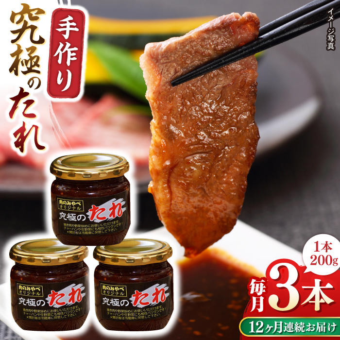 【全12回定期便】自家製 究極のたれ 200g×3本セット 【肉のみやべ】 [YAC027]
