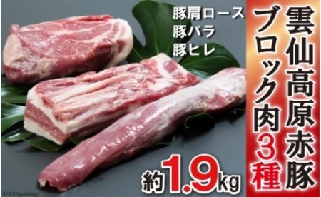 豚肉 長崎県産 雲仙高原赤豚 ブロック肉 3種 約1.9kg [長崎県農産品流通 長崎県 雲仙市 item1546] ブロック 1.9kg 肉 豚