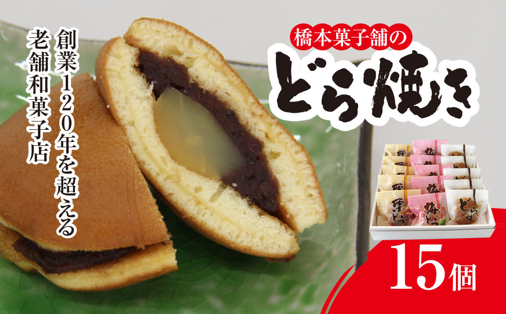 
            創業120年を超える老舗和菓子店 橋本菓子舗のどら焼き 15個（5個×3種）【どら焼き どらやき お菓子 和菓子 名菓 贈り物 お取り寄せ お歳暮 お中元 老舗 スイーツ おやつ 千葉県 山武市 送料無料】 SMCP008
          