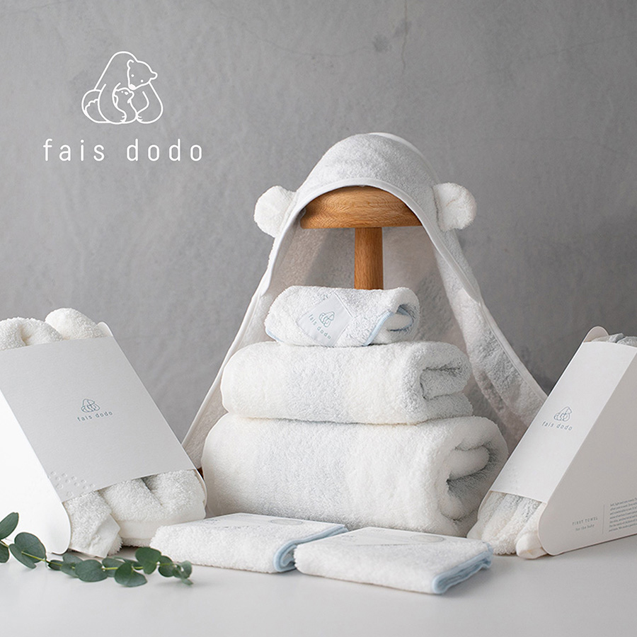 ＜Shinko Towel＞fais dodo出産準備ファーストタオル8点セット／BLUE（かごトランク入）