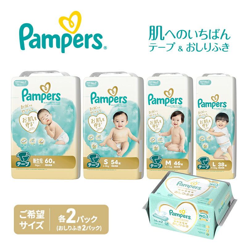 【ふるさと納税】【テープ】肌いち 2パック＆おしりふき 2パック［パンパース 紙おむつ 赤ちゃん ベビー 消耗品 日用品 乳児 幼児 子供 オムツ 孫］