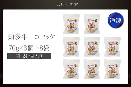 知多牛100%使用コロッケ【（70g×3個）×8袋 計24個入り】 / 国産牛 牛肉 牛100% コロッケ 知多牛 惣菜 ブランド牛 グルメ 冷凍 簡単調理 さくさく お取り寄せ 子供 お弁当 人気 