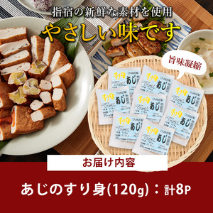 あじすり身120g×8袋 カワノすり身店 IB062-007 鹿児島 魚 魚介 すり身 さつま揚げ 練り物 食品添加物不使用 卵不使用 おかず 弁当 惣菜 小分け パック
