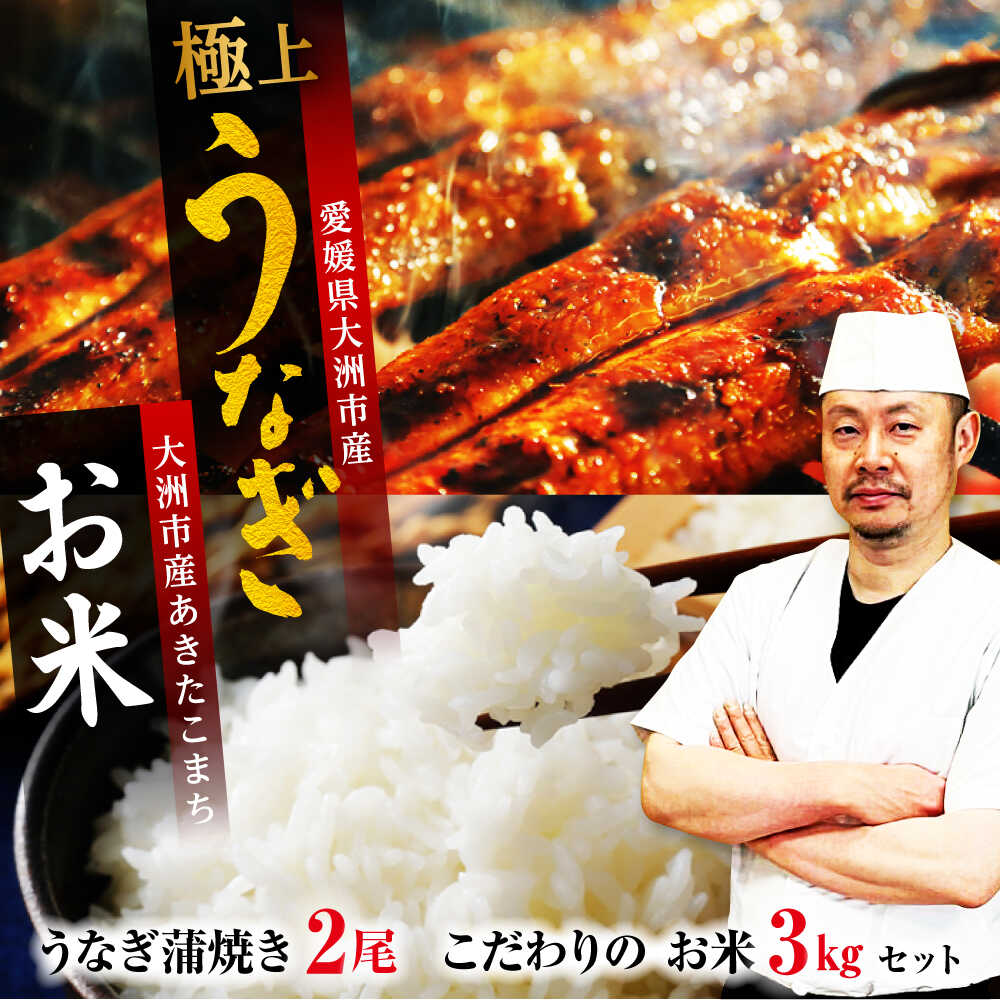 【ふるさと納税】 うなぎ 蒲焼き 2尾 と 地元生産者 こだわり の お米 3kg セット 大洲市/有限会社 樽井旅館[AGAH004] うなぎ 国産 鰻 うな丼 鰻丼 うな重 鰻重 かば焼き 蒲焼 おこめ お米 セット 大洲市産 おすすめ 人気 お取り寄せ 送料無料 贈答 ギフト