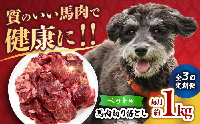 
            【全3回定期便】国内加工 ペット用 馬肉 切り落とし 1kg  【合同会社　長岡フーズ】 [ZFR054]
          