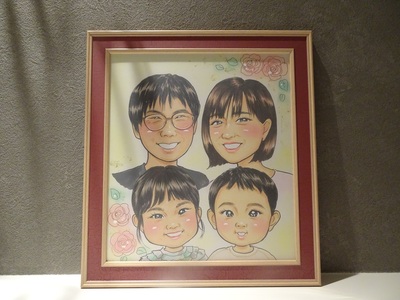 本格オーダーメイド 似顔絵 （色紙サイズ・額付） 2名 ペットも描きます