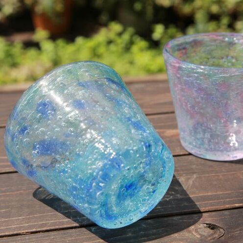 【ふるさと納税】【ガラス工房雫】泡花口広カップ＜朝顔＆紫陽花＞2個セット